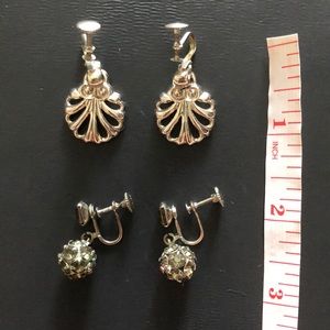 2 Pairs Vintage Silver Screw-Back Clip-on Earrings